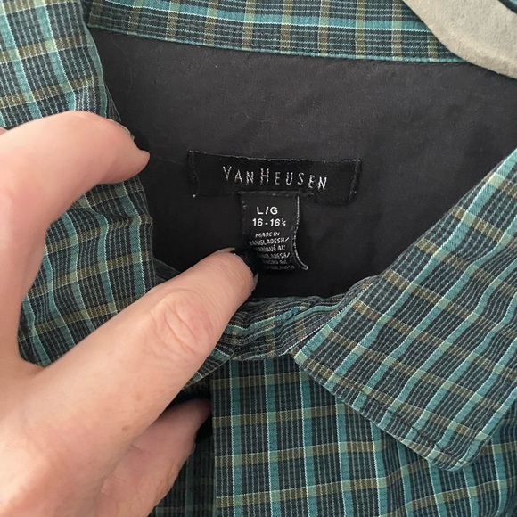 Lot 3 Lands End Nautica Van Heusen Blue Green Plaid Button Up Shirt Men's 16/33 - Picture 3 of 5